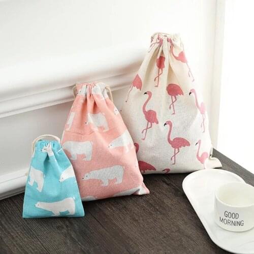 Cotton Cloth Drawstring Bag Wash Pouch Cartoon Travel Luggage Bags Clothes Storage Shoe Organizer Cosmetic Pocket
