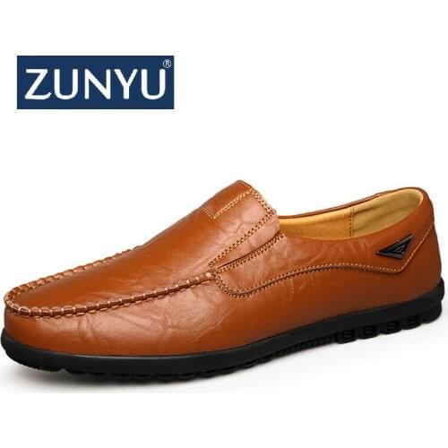ZUNYU Genuine Leather Men Casual Shoes Luxury Brand New Mens Loafers Moccasins Breathable Slip on Black Driving Shoes Plus Size