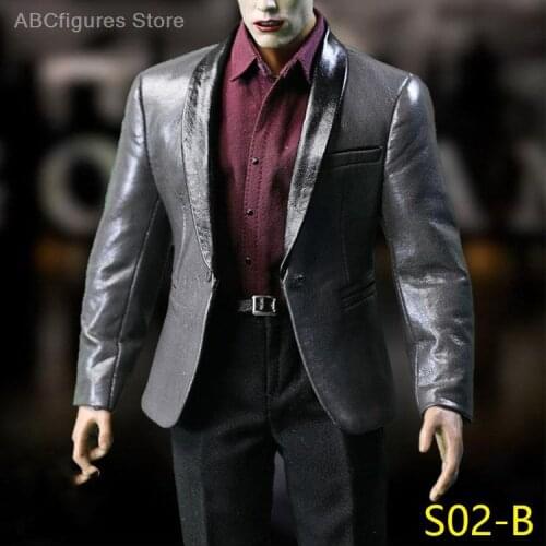 1/6 Mens Fashion Leather Suit Set Black/Silver Grey/Dark Green Colors for 12'' Figure Body Male Figure Clothes Accessory