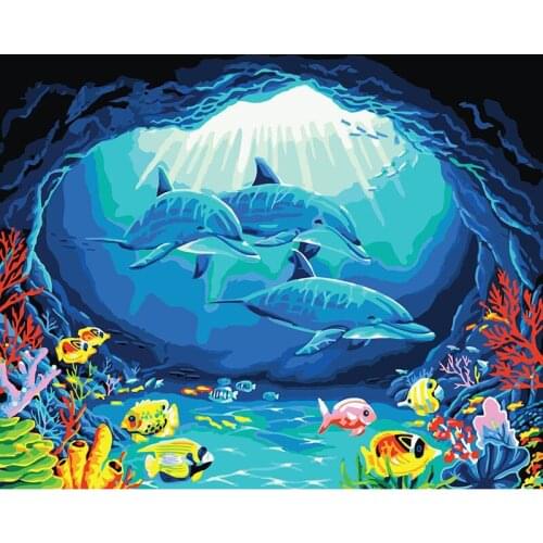 DIY Digital Painting By Numbers dolphin oil painting mural Kits Coloring Wall Art Picture Gift frameless