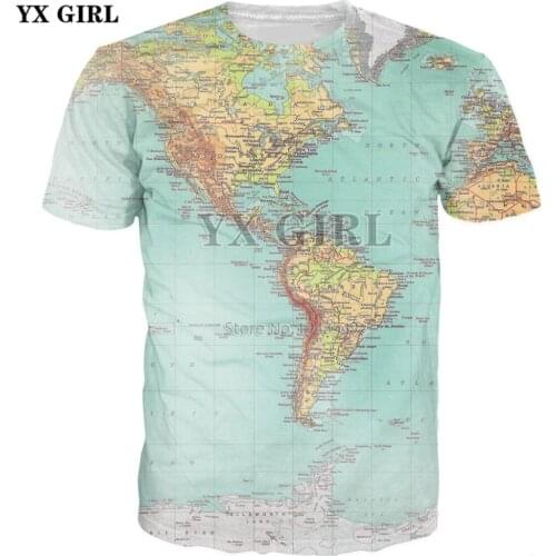 YX GIRL 2019 New Fashion 3d t shirt Men Women Map T-Shirt Printed summer style Casual tshirts Drop shipping