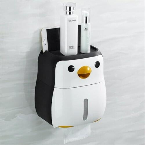 New Toilet Paper Holder Cute Penguin Free Punch Paper Roll Holder Tube Creative Toilet Hanging Wall Roll Box Bathroom Product