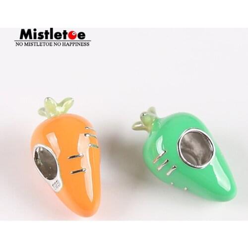 Mistletoe 925 Sterling Silver Enamel Cartoon Carrot Charm Bead European Jewelrly