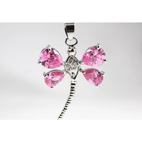 Wholesale 29*35mm pink zircon lovely dragonfly Pendant necklace fashion jewelry