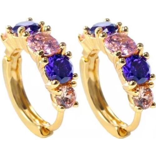 Wholesale 6 pairs of romantic purple pink zircon earrings shiny crystal zircon multicolor earrings ladies fashion jewelry new