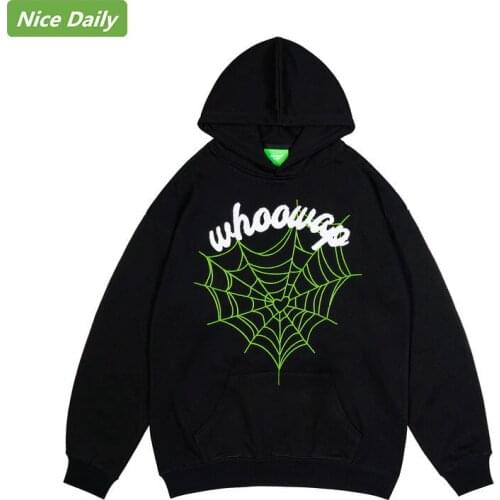 NiceDaily Autumn Mens Sweatshirt Hooded Korean Version of the Trend Spider Web Embroidered Oversize Loose Casual Couple Hoodie