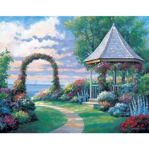 The pavilion in the garden Embroidery Needlework Crafts 14CT Unprinted Scenic Cross Stitch Kits DIY Quality Handmade Decor