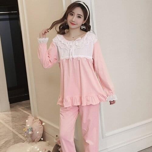 Full pink pajama Autumn warm pajamas for women Cotton sleepwear woman clothes comfortable women pajamas