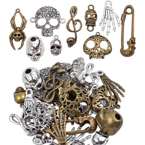 100 Gram Mixed Alloys Metal Antique Skulls-shaped Pendant Charms Bracelet Necklace DIY Jewelry Making Accessory