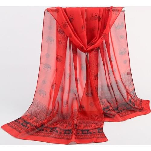 47*155CM Spring and Summer New Printed Chiffon Silk Scarf Wholesale Exotic Ethnic Elephant Womens Small Silk Scarf Head Scarf