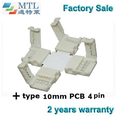 LED strip connector corner adapter cross "+" type, 50pcs/lot, 10mm PCB 4 pin for RGB LED strip, Factory Wholesale