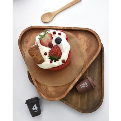 Triangle Wood Cake Plates Cupcake Food Trays for Home Baking Coffee Shop Dishes Tableware Dessert Coffee Holder Plate