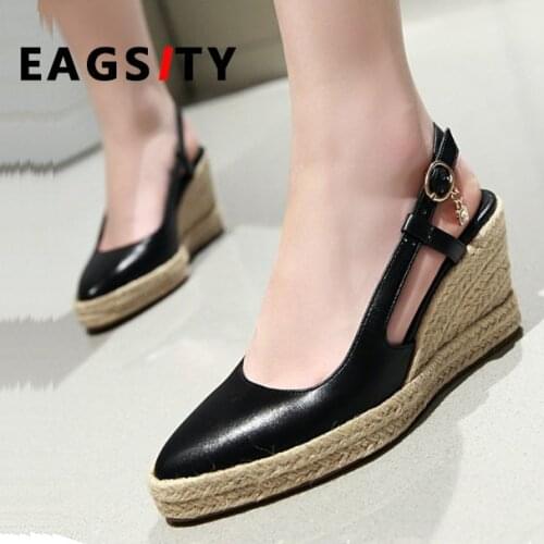 EAGSITY Wedges Sandals for women slingback Espadrilles Shoes Pumps Platform ankle strap casual party wedding shoes