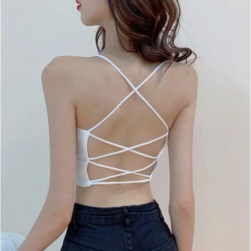 Vintage Retro Strap Crop Tops For Women Sexy Backless Bandage Cross Lace-Up Camisole Harajuku Aesthetic 90s Lace Up Tops Tees