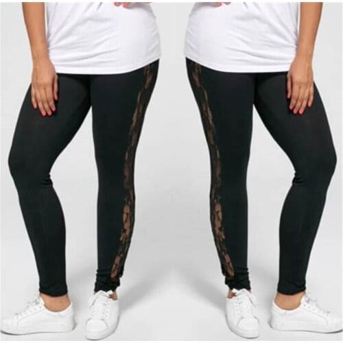 Women Plus Size Women Leggings Side Lace Stretch Skinny Fitness Jogging Pants Long Full Length Sports Wear