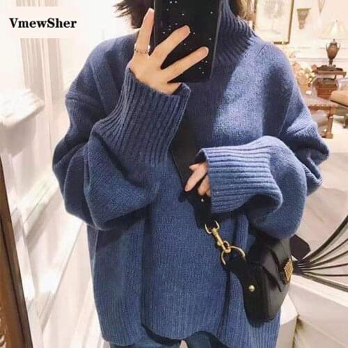 VmewSher New Knitted Winter Turtleneck Women Sweater Jumper 2020 New Causal Warm Solid Female Loose Pullovers Elegant Knit Tops