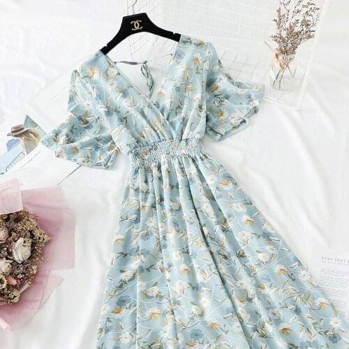 Women Retro Floral Dress 2021Summer Fashion Women Cross V Neck Short Sleeve Floral Print Large Hem Beach Long Dress Elegant Hot