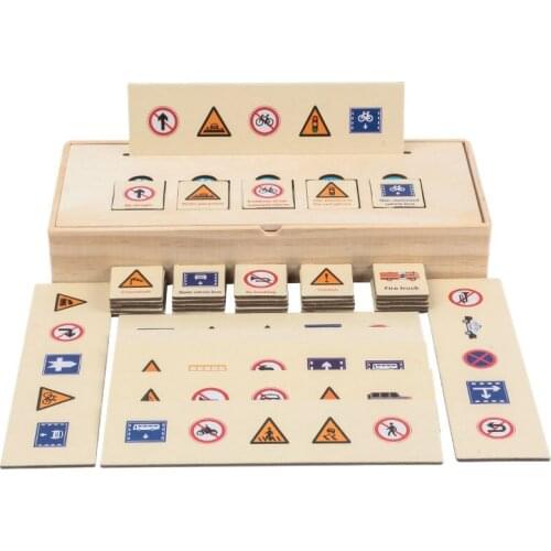 Traffic Sign Knowledge Classification Cognitive Matching Kids Learn Toy Wood Box Gifts for Kids