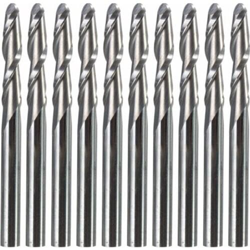 10Pcs 1/8 Inch 2 Flutes Carbide Helical Ball Nose End Mills Cutter CNC Length 38mm Machine Tools Accessories
