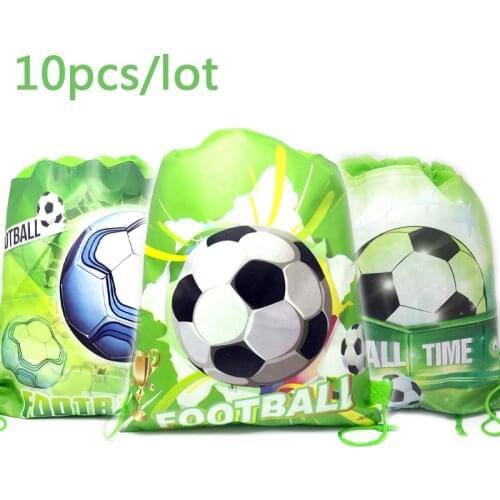 10pcs/lot Happy Birthday Events Party Boys Kids Favors Football Theme Mochila Baby Shower Decorate Soccer Drawstring Gifts Bags