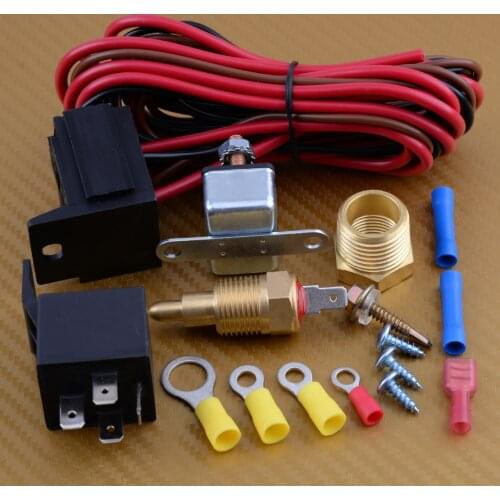 175 185 Degree DC 12V 4 Pins Engine Cooling Fan Thermostat Temperature Switch Sensor Relay Harness Kit