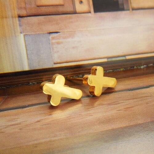 2018 Hot Classical Stainless Steel Earring Fashion Jewelry Simple Charm Cross Earring For Women Gold