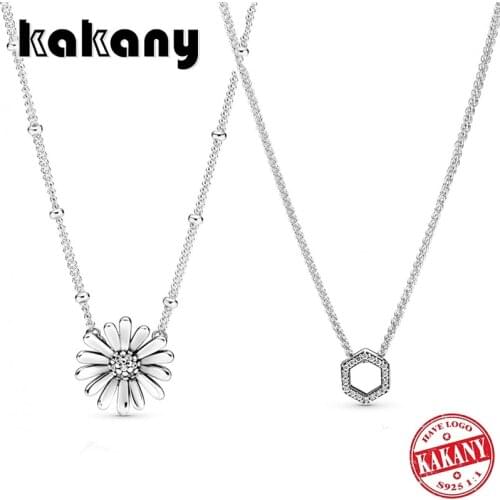 2020 High-quality Silver 925 Shiny Honeycomb Hexagon High-density Diamond, Pave Daisy Flower Necklace Original Ladies Jewelry