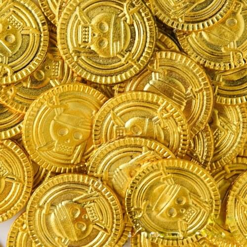50pcs Plastic Pirate Gold Coin Halloween Kids Birthday Party Decoration Fake Gold Treasure Gift Kids Favor Party Supplies