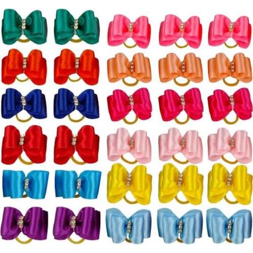 20/50/100pcs cute small pet dog hair bows attached rhinestone centre dog cat hair accessories pet dog hair bows mixed colors