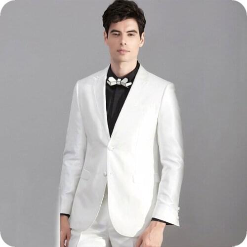 White Men Suits for Wedding Groom Tuxedos Slim Fit Terno Masculino Peaked Lapel Man Blazers 2Piece Jacket Pants Costume Homme