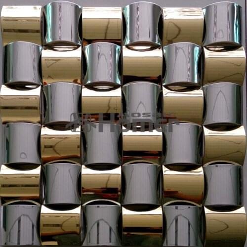 Free shipping, golden and grey mixed stainless steel metal mosaic wall tile 3D metal mosaic