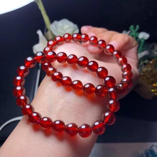 7mm 8mm 9mm Natural Orange Red Garnet Quartz Crystal Woman Men Clear Round Beads Bracelet Stretch Gemstone Fashion Healing AAAAA