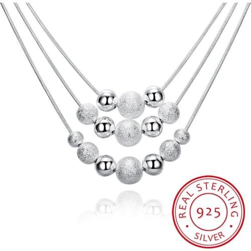 New charm 925 Sterling Silver Jewelry classic high-quality fashion Three layer chain light sand beads necklace collares
