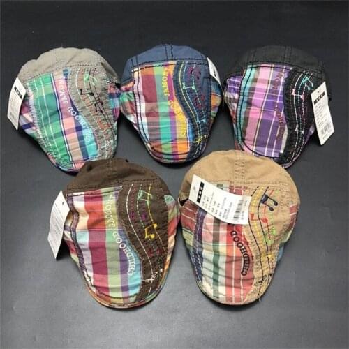 Baby Childrens Beret Musical Note Embroidery Washed Cotton Cap Fashion British Forward Cap Outdoor Sun Shade Sun Hat