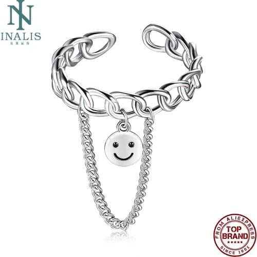 INALIS Rings For Women Smiley Design S925 Adjustable Ring Chain K Pop Style Female Fine Jewelry Birthday Party Gift To Friends