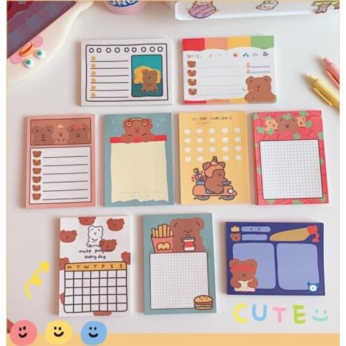 Korean Ins Cartoon Cute Bear Memo Pad 50 Sheets Student Weekly Planner Stickers To Do List Mini Notepad Kawaii School Stationery