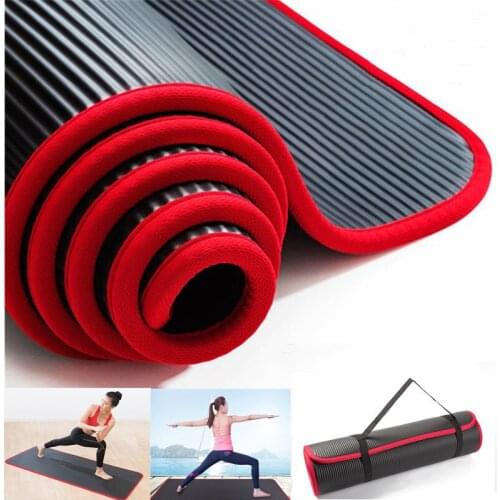 High Density Non-slip Yoga Mat 10mm Fitness Anti-Tear Exercise NBR Yoga Mat with Carrying Strap for Beginners 183cmX61X1.0cm