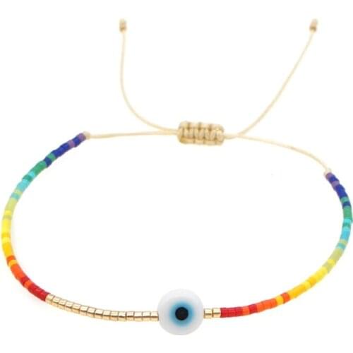 Colorful Turkish Evil Eye Beaded Bracelets Bohemian Rice Bead Bracelets Handmade Bohemian Seed Bead Bracelets