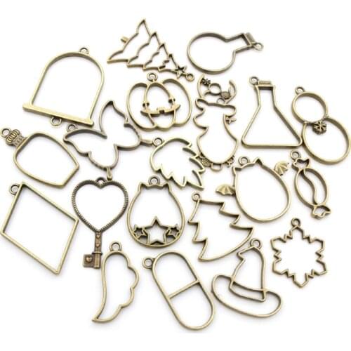 Multi-styles Mixed Bronze Plated Butterfly Tree Deer Leaf Alloy Hollow Glue Blank Pendant Tray Bezel Jewelry Accessories Charm