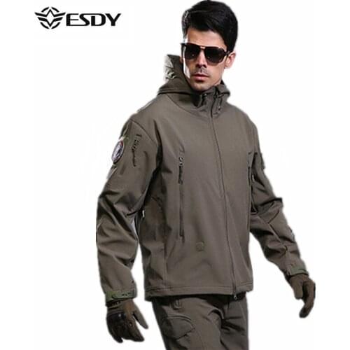 ESDY Men Outdoor Jacket Waterproof Fleece warm TAD Coat Shark Skin Soft Shell Hoodie Hunting Duty Camping Hiking Clothing