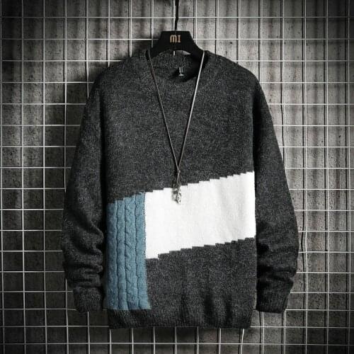 2021Spring Top New Men 's Sweater O-Neck Fit Mens Sweaters Pullovers Men Patchwork