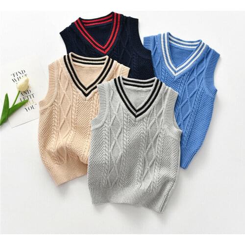 2021 New Girls Vest Sweater Brand School Kids V-Neck Woolen Vest Sweater for Boys Children Fall/Winter Knitted Sweater