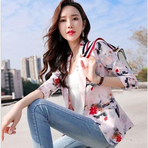 New Large Size 3XL Printed Suit Female 2021 Spring Womens Blazers Three-quarter Sleeves One Button Suit Lady Outerwear