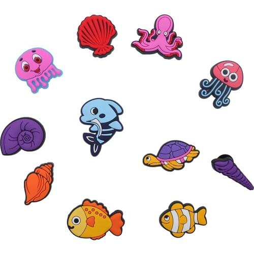 Single Sale 1pcs Sea Animals 11 Types Shoe Charms Accessories Decorations Shell PVC Croc jibz Buckle for Kids Party Xmas Gifts