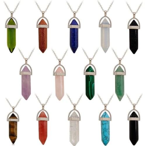 1pcs Natural Quartz Crystal Healing Point Chakra Cut Gemstone Pendant Reiki Necklace