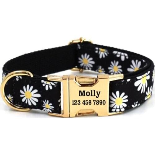 Personalized Printed Dog Collar Leash Set Customized Polyester Pet Collar Leash Free Engraved Nameplate For Small Large Dogs