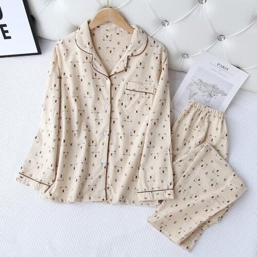 Brushed Pajamas Suit Spring and Autumn New Sleepwear Women Comfortable V-neck Long Loose Lapel Simple Pyjama Femme Pijama Seda