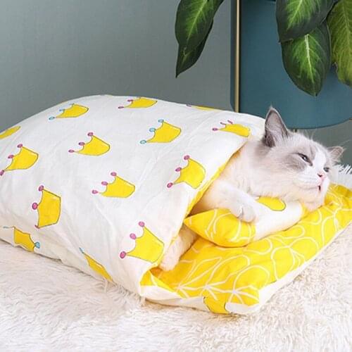 Portable Dog Cat Bed Cat Sleeping Bag Sofa Mat Removable Closed Nest Sleeping Bag Winter Warm Kitty Puppy Nest Cushion S-L