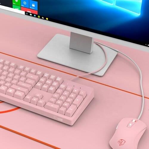Pink Girls E-sport Gaming Keyboard Mouse Combos USB Wired 104 Keycaps Keyboard Wired Mouse 3500DPI Mice for Desktop Notebook PC
