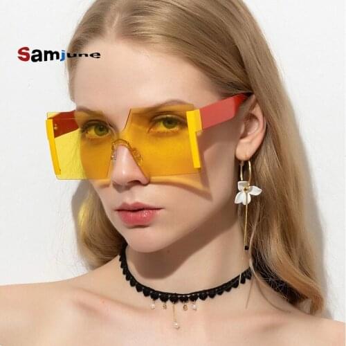 Samjune Fashion Trendy Frameless One Piece Sunglasses Women 2020 Luxury Brand Ocean Lens Sun Glasses Vintage Square Shade Ladies